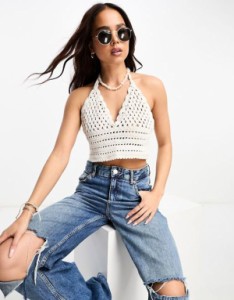 エイソス レディース シャツ トップス ASOS DESIGN crochet halter neck top in cream Cream