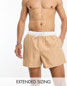 エイソス メンズ ハーフパンツ・ショーツ 水着 ASOS DESIGN swim shorts in short length with contrast waistband in beige Beige