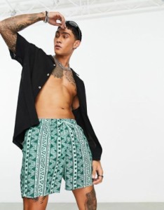 エイソス メンズ ハーフパンツ・ショーツ 水着 ASOS DESIGN swim shorts in short length with pattern print Multi