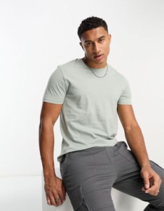 エイソス メンズ Tシャツ トップス ASOS DESIGN T-shirt with crew neck in washed green Wrought iron