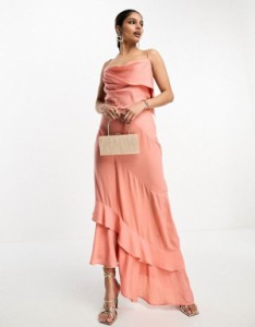 エイソス レディース ワンピース トップス ASOS DESIGN satin asymmetric hem slip dress with tendril bodice detail in soft pink Soft