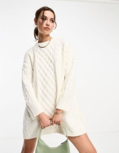 エイソス レディース ワンピース トップス ASOS DESIGN knit cable mini sweater dress in cream Cream