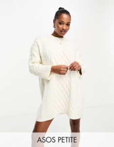 エイソス レディース ワンピース トップス ASOS DESIGN Petite knitted cable mini sweater dress in cream Cream