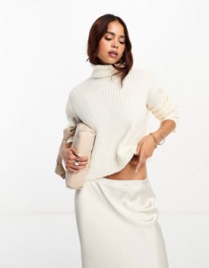 エイソス レディース ニット・セーター アウター ASOS DESIGN boxy sweater in rib with roll neck in cream Cream