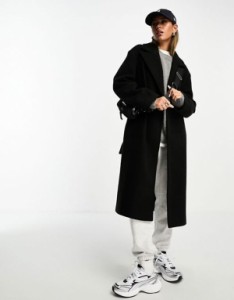 エイソス レディース コート アウター ASOS DESIGN tie waist mid length coat in black Black