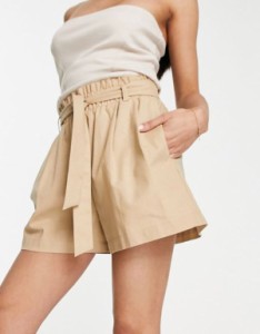 エイソス レディース ハーフパンツ・ショーツ ボトムス ASOS DESIGN elasticated paperbag waist linen short in cream Cream