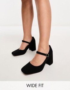 エイソス レディース パンプス シューズ ASOS DESIGN Wide Fit Selene mary jane mid block heeled shoes in black Black