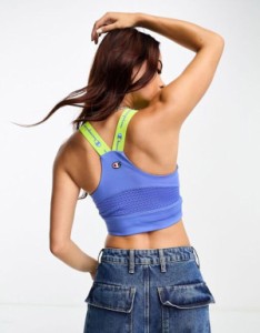 チャンピオン レディース シャツ トップス Champion Absolute crop top in blue and lime BLUE