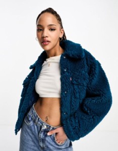 リーバイス レディース ジャケット・ブルゾン アウター Levi's Borg Bubble sherpa trucker jacket in navy GIBRALTAR SEA