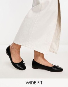 エイソス レディース パンプス シューズ ASOS DESIGN Wide Fit Lullaby bow ballet flat in black Black