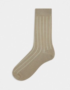 エイソス メンズ 靴下 アンダーウェア ASOS DESIGN ribbed sock in beige BEIGE