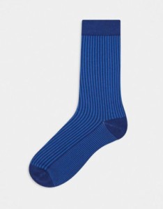 エイソス メンズ 靴下 アンダーウェア ASOS DESIGN ankle socks in two-tone rib in navy NAVY