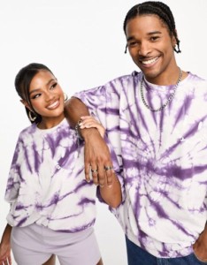 エイソス レディース シャツ トップス ASOS Daysocial unisex oversized T-shirt with smile print in purple tie dye Purple