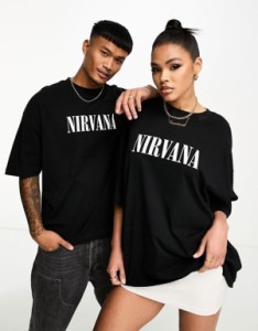 エイソス レディース Tシャツ トップス ASOS DESIGN unisex oversized T-shirt with Nirvana prints in black Black