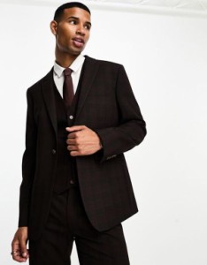 エイソス メンズ ジャケット・ブルゾン アウター ASOS DESIGN slim suit jacket in burgundy plaid Burgundy