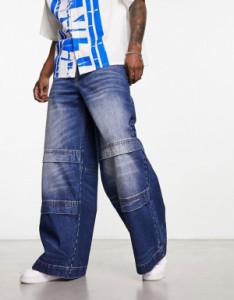 エイソス メンズ デニムパンツ ボトムス ASOS DESIGN extreme wide leg jeans in y2k wash Lightwash Blue