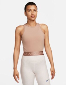 ナイキ レディース シャツ トップス Nike Training Pro crop top in desert dust BEIGE