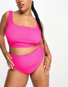 エイソス レディース ボトムスのみ 水着 ASOS DESIGN Curve mix and match crinkle high leg high waist bikini bottoms in pop pink Pop