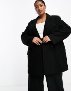 エイソス レディース ジャケット・ブルゾン アウター ASOS DESIGN Curve double breasted blazer coat in black Black