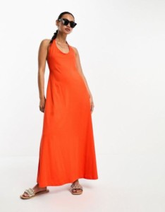 エイソス レディース ワンピース トップス ASOS DESIGN halter neck scoop plunge modal maxi dress in tomato red Tomato Red