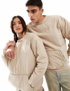 エイソス レディース パーカー・スウェット アウター ASOS DESIGN unisex oversized sweatshirt in beige with nylon detail Hummus