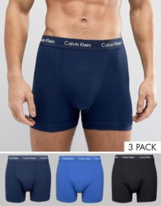 カルバンクライン メンズ 靴下 アンダーウェア Calvin Klein Cotton Stretch 3-pack trunks in multi Navy/blue/black