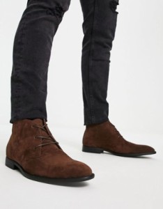 エイソス メンズ ブーツ・レインブーツ シューズ ASOS DESIGN chukka boots in brown faux suede Brown