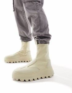 エイソス メンズ ブーツ・レインブーツ シューズ ASOS DESIGN chunky zip up sock boots in stone neoprene STONE