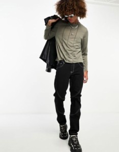 エイソス メンズ デニムパンツ ボトムス ASOS DESIGN stretch slim jeans with panels in black Black