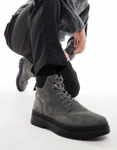 エイソス メンズ ブーツ・レインブーツ シューズ ASOS DESIGN lace-up boots in gray suede Gray