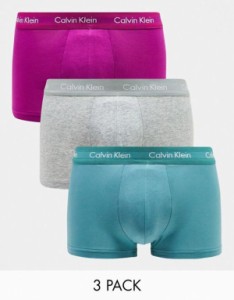 カルバンクライン メンズ トランクス アンダーウェア Calvin Klein 3-pack low rise briefs in purple, gray and green Gray/Green/Purpl