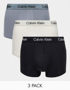 カルバンクライン メンズ トランクス アンダーウェア Calvin Klein 3-pack trunks in black gray and off-white Black/Gray/White