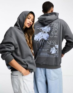 エイソス レディース パーカー・スウェット アウター ASOS DESIGN unisex oversized hoodie in gray with floral photographic back prin