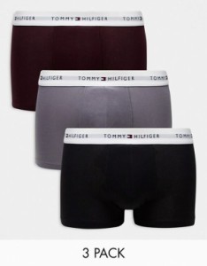 トミー ヒルフィガー メンズ トランクス アンダーウェア Tommy Hilfiger 3-pack trunks with logo waistband in multi Gray/Red/Black