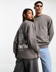 エイソス レディース パーカー・スウェット アウター ASOS DESIGN unisex oversized sweatshirt in charcoal with celestial back print