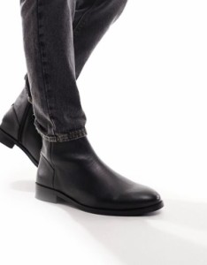 エイソス メンズ ブーツ・レインブーツ シューズ ASOS DESIGN chelsea boot in black leather Black