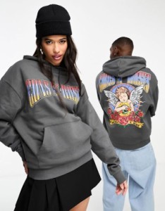 エイソス レディース パーカー・スウェット アウター ASOS DESIGN unisex oversized license hoodie in charcoal with Guns N' Roses gra