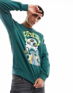 バンズ メンズ パーカー・スウェット アウター Vans sweatshirt with print in green MID GREEN