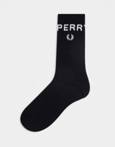 フレッドペリー メンズ 靴下 アンダーウェア Fred Perry bold tipped socks in black Black