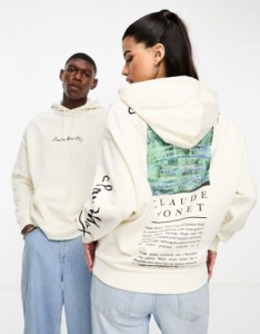 エイソス レディース パーカー・スウェット アウター ASOS DESIGN unisex oversized hoodie with Claude Monet artwork prints in beige