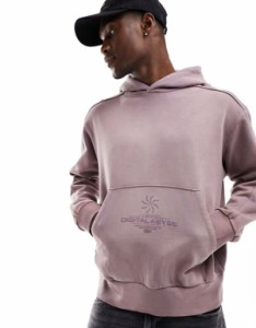 エイソス メンズ パーカー・スウェット アウター ASOS DESIGN heavyweight oversized hoodie in purple wash with print Grape Shake