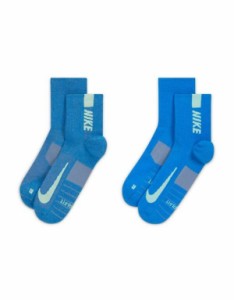 ナイキ メンズ 靴下 アンダーウェア Nike Running Multiplier ankle socks in blue and volt Multi