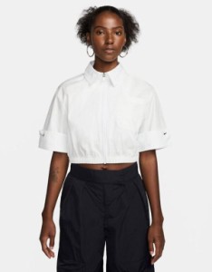 ナイキ レディース Tシャツ トップス Nike MDC woven cropped collared shirt in summit white WHITE