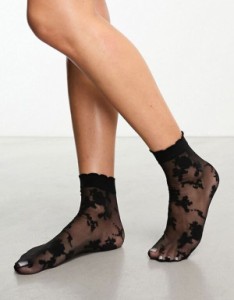 エイソス レディース 靴下 アンダーウェア ASOS DESIGN black lace sock Black