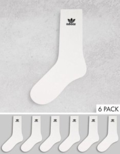 アディダス メンズ 靴下 アンダーウェア adidas Originals Trefoil 6-pack crew socks White