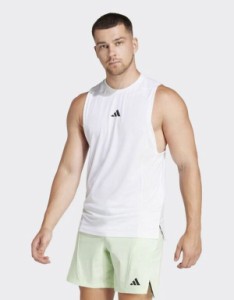 アディダス メンズ タンクトップ トップス adidas Performance D4T tank top with small chest trefoil in white WHITE