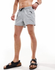 エイソス メンズ ハーフパンツ・ショーツ 水着 ASOS DESIGN swim shorts in short length with zip pocket and black drawstring in gray