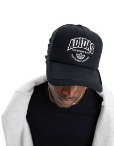 アディダス レディース 帽子 アクセサリー adidas Originals Rec League Trucker hat in black and white Black