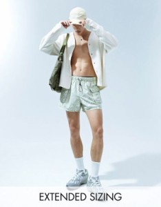 エイソス メンズ ハーフパンツ・ショーツ 水着 ASOS DESIGN swim shorts in short length with camo print in khaki Light khaki