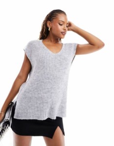 エイソス レディース タンクトップ トップス ASOS DESIGN longline V-neck knit tank in rib in gray Gray